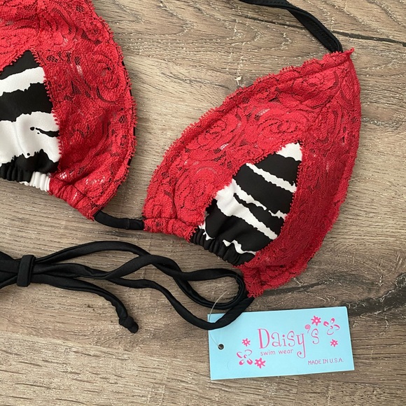 Zebra Print Red Lace Bikini Set - Picture 3 of 3